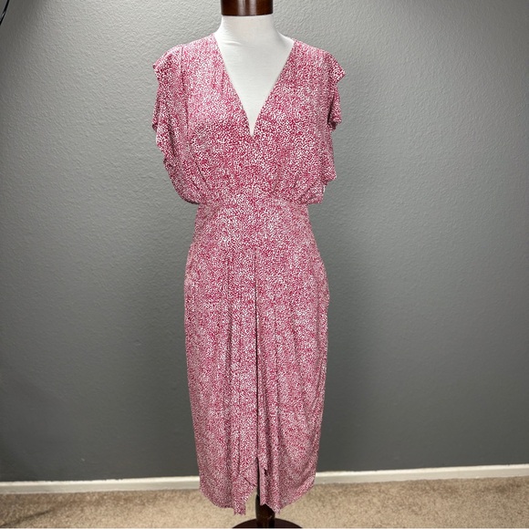 Isabel Marant Etoile Omeya Red white V-neck Polka Dot Midi dress Sz 40 / 8 US